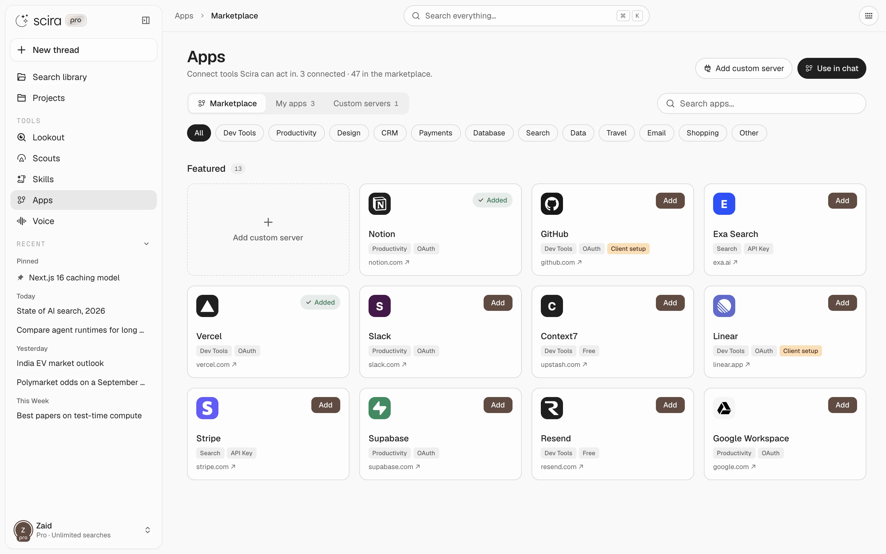 Apps marketplace.